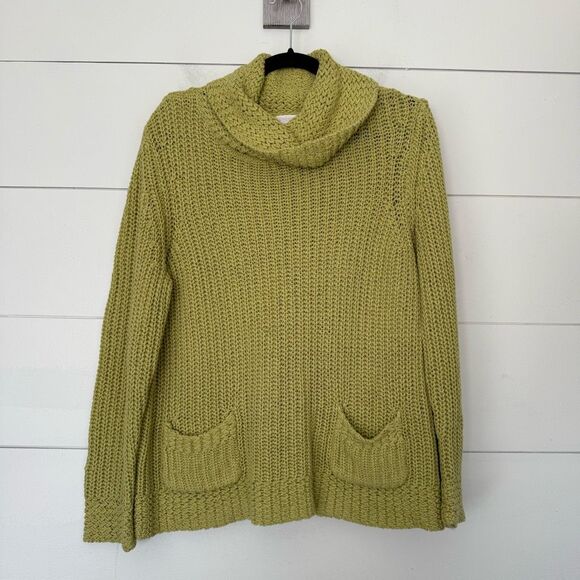 Chico’s Women’s 2 Chunky Green Turtleneck Sweater with Pockets - Picture 1 of 4